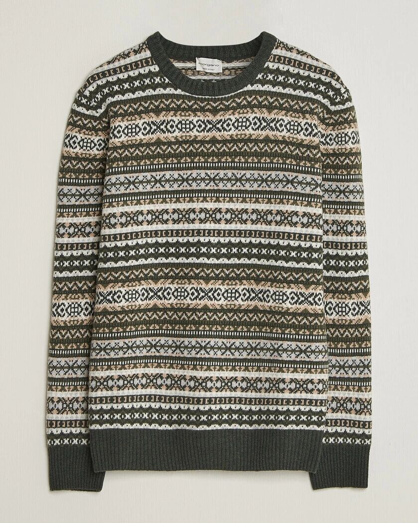 Morgano Wool/Cashmere Fair Isle Knitted Crewneck Green