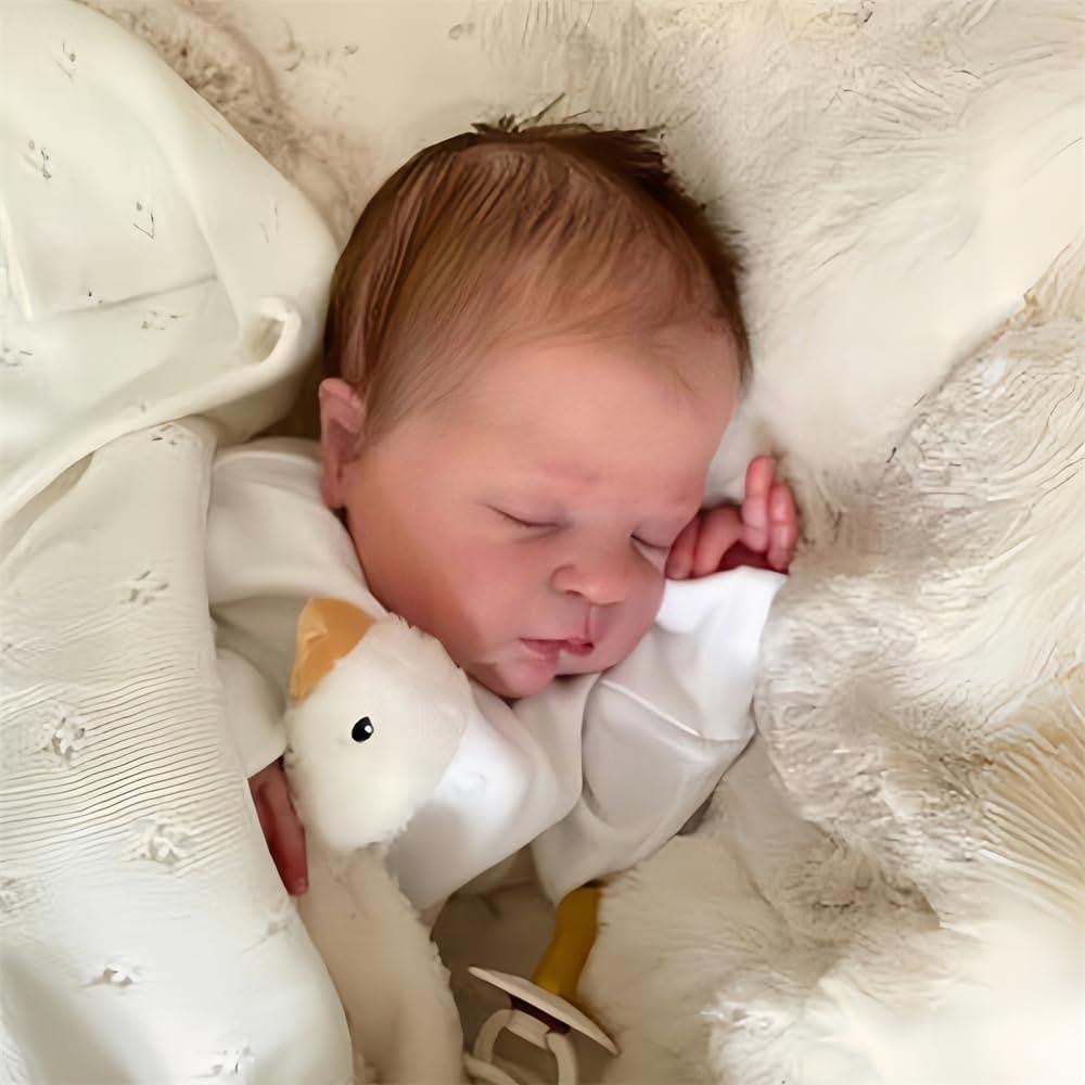 Reborn baby pop slapende jongen met handbeschilderde details, wit, 48 cm