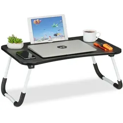 Relaxdays Laptoptisch mit Tablet- & Getränkehalter Weiß,Schwarz
