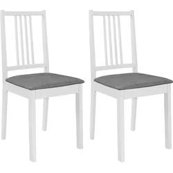 Décoshop26 - Set aus 2 Esszimmerstühlen im klassischen Design mit grauen Kissen und weißem Holzgestell DEC025464 DEC025464