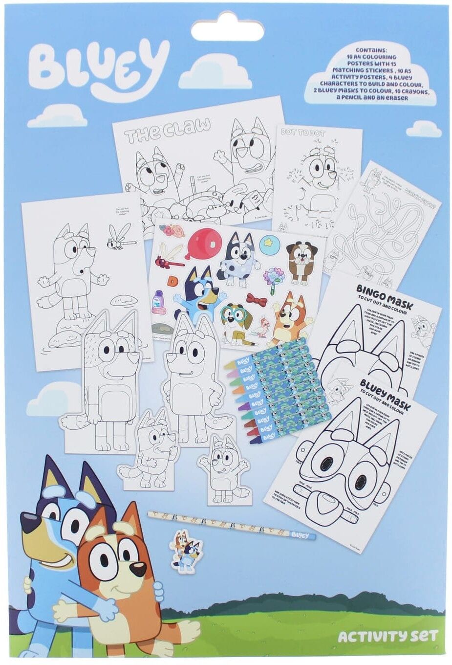 Bluey Colouring ; Activity Set with Masks and Crayons by Blueprint for Kids, Ages 3-6, Colouring, Puzzles, Stickers, and Craft Projects