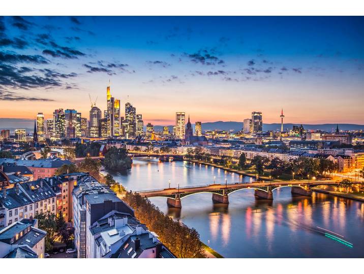 Fototapete PAPERMOON FRANKFURT-STADT FLUSS MAIN SKYLINE BRÜCKEN GEBIRGE , bunt, B:3,5m L:2,6m, Vlies, Tapeten, Fototapete