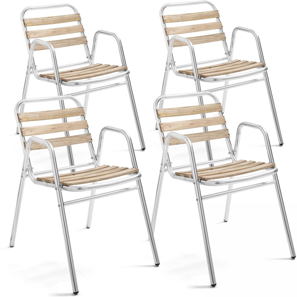 Oviala Lot de 4 fauteuils de jardin aluminium gris Gris 48x75x61cm