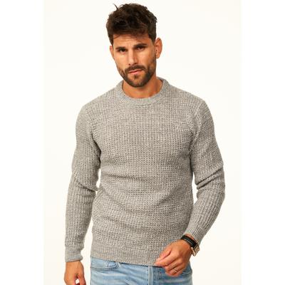 Stillpullover SOULSTAR "als Grobstrick Crew Neck Pulli für Herren", Herren, Gr. L, grau, Casual, regular fit, Bündchen, Pullover, Männer Winterpullover als Rundhalspullover - Regular-Fit