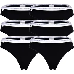 LACOSTE Damen Strings, 6er Pack - Thong, Unterwäsche, Cotton Stretch, Logobund, einfarbig Schwarz / L