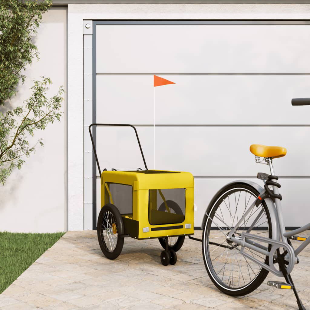vidaXL Foldable Pet Bike Trailer Yellow/Black 73.5cm H X 135cm W X 68.5cm D
