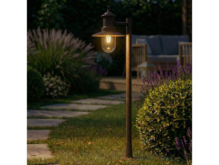 Borne lumineuse Eloretta, 110 cm, acier, rouille, E27, IP44 - Lindby - Terrasse - Rustique - Métal - À ampoule unique