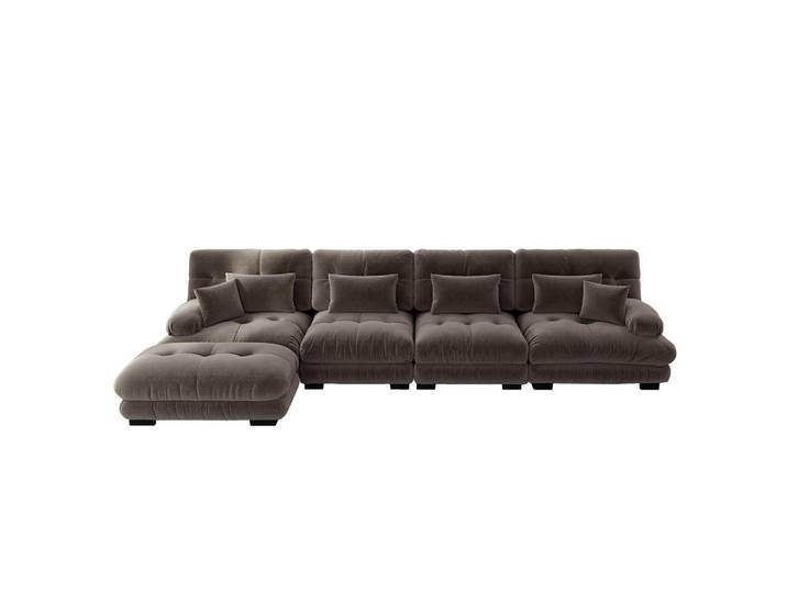 Wishdor 4-Sitzer Ecksofa Chenille Braun mit Ottomanen, L-Form, 406x145 cm, Wohnzimmer, Sofas & Couches, Wohnlandschaften, Ecksofas