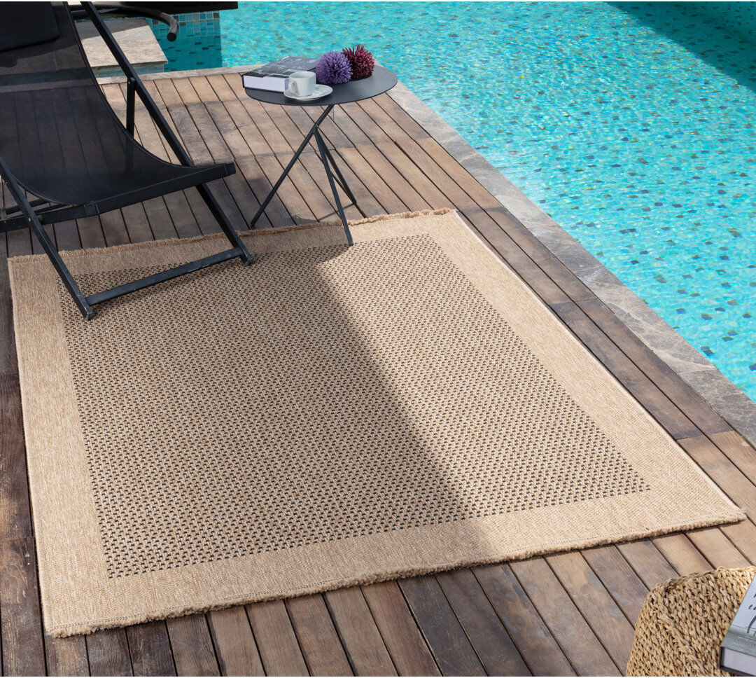 Highland Dunes Saraya Boho Jute-Look Beige Brown Area Rug Brown Rectangle 117 x 166 cm