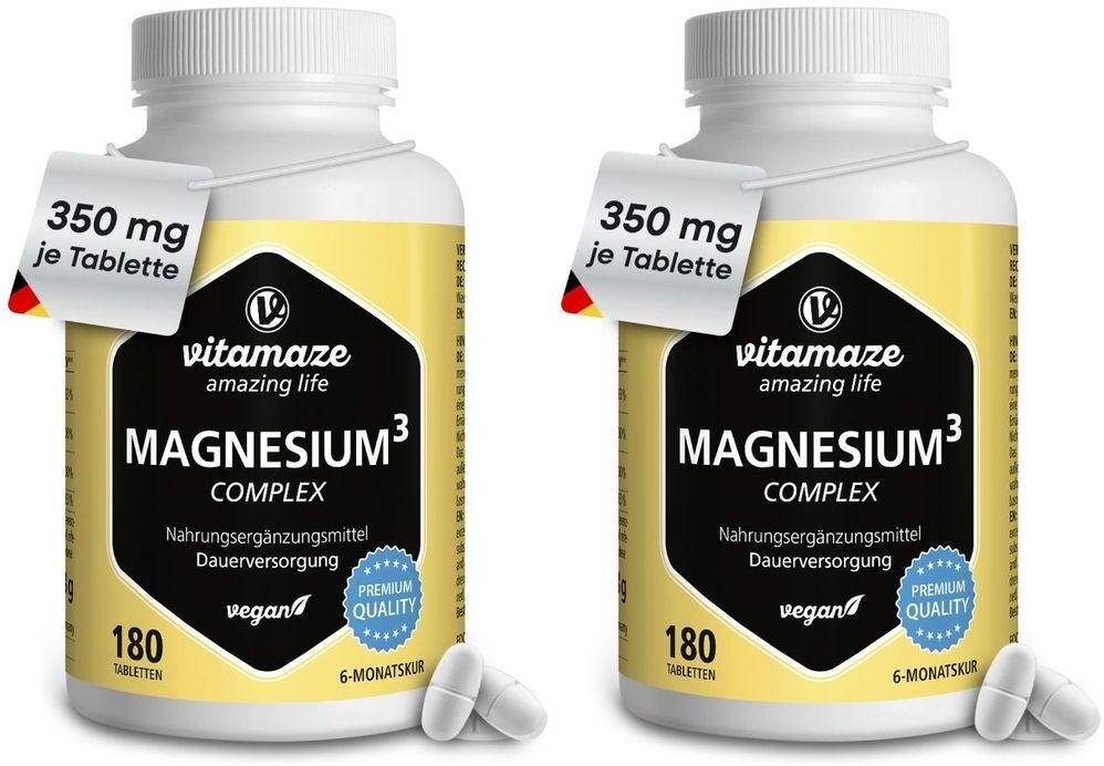 vitamaze Magnesium 350 mg Komplex Citrat/Oxid/Carbon.vegan 2x 2x180 St Tabletten