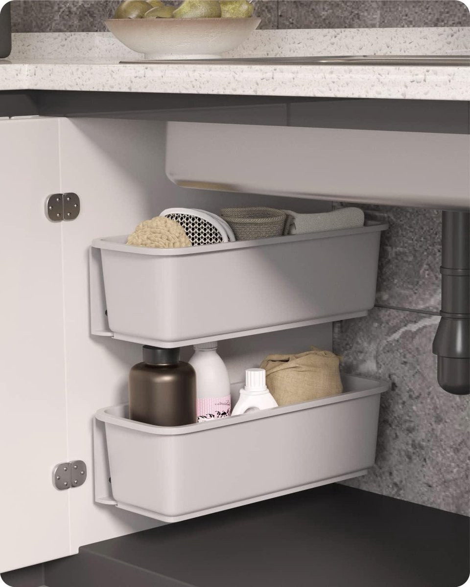Uittrekbare schuifmanden voor keuken of badkamer met wandmontage - Grijs