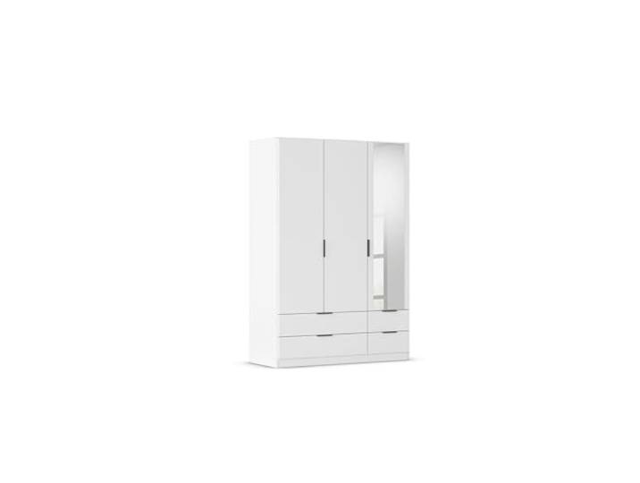 Rauch Möbel LAGOA, Kleiderschrank, Farbe Weiß, Breite 136 cm Schrank, 3-türig, Spiegel, 4 Schubladen, Zubehör Basic, für Schlafzimmer, Kinderzimmer, Babyzimmer, Garderobe