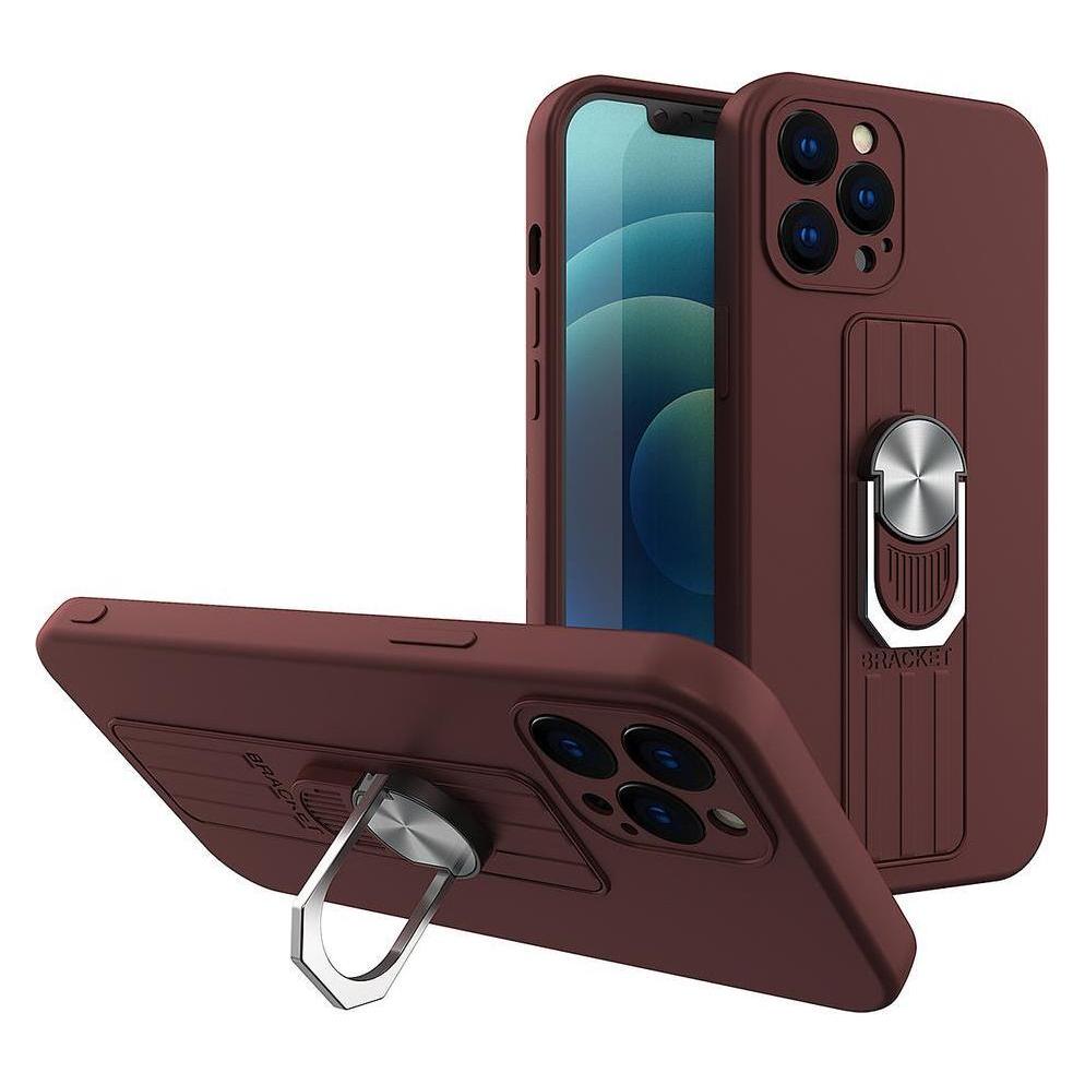 Hurtel Ring Case Silikonhülle mit Fingergriff und Ständer für Xiaomi Redmi Note 10 / Redmi Note 10S braun (Xiaomi Redmi Note 10, Xiaomi Redmi Note 10S) (1404978613)