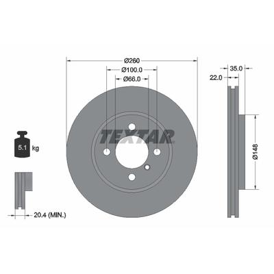 TEXTAR Bremsscheibe PRO 92026503 260mm 22mm für BMW