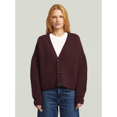 Cardigan G-STAR "Cable Cropped Cardi Knit", Damen, Gr. S, braun (maroon), Obermaterial: 100% Wolle, Strickjacken