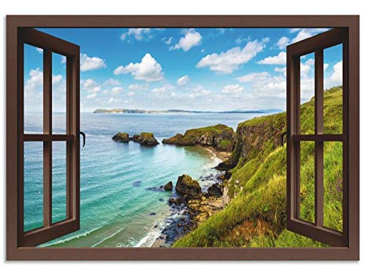 ARTland Wanddeko Wandbild Alu Verbundplatte für Innen & Outdoor Bild Querformat Fensterblick Landschaft Strand Meer Küste Natur Felsen U1TW