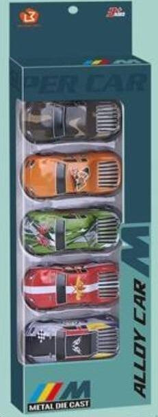 Icom Set van 5 metalen speelauto's met trekmechanisme