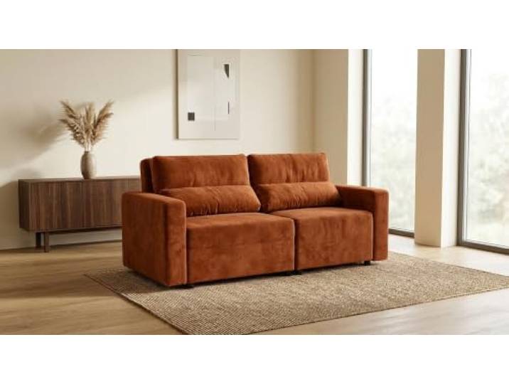 2-Sitzer-Sofa, ausklappbares Schlafsofa mit Stauraum, puderrosa, Komo Family Möbel