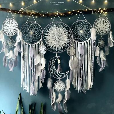Uplifted Finds 5 Piece Celestial Macrame Dream Catcher Set   Boho Moon & Star Wall Hangings gray