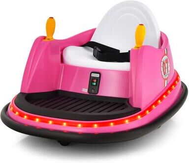 Costway 12V Electric Kids Ride On Bumper Car with Flashing Lights for Toddlers-Pink