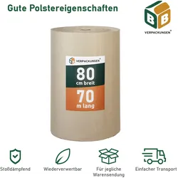 BB-Verpackungen GmbH 4 x Rollenwellpappe (0,8 x 70 m) Wellkarton Füllmaterial Polster Schutz Rollwellpappe BB-Verpackungen