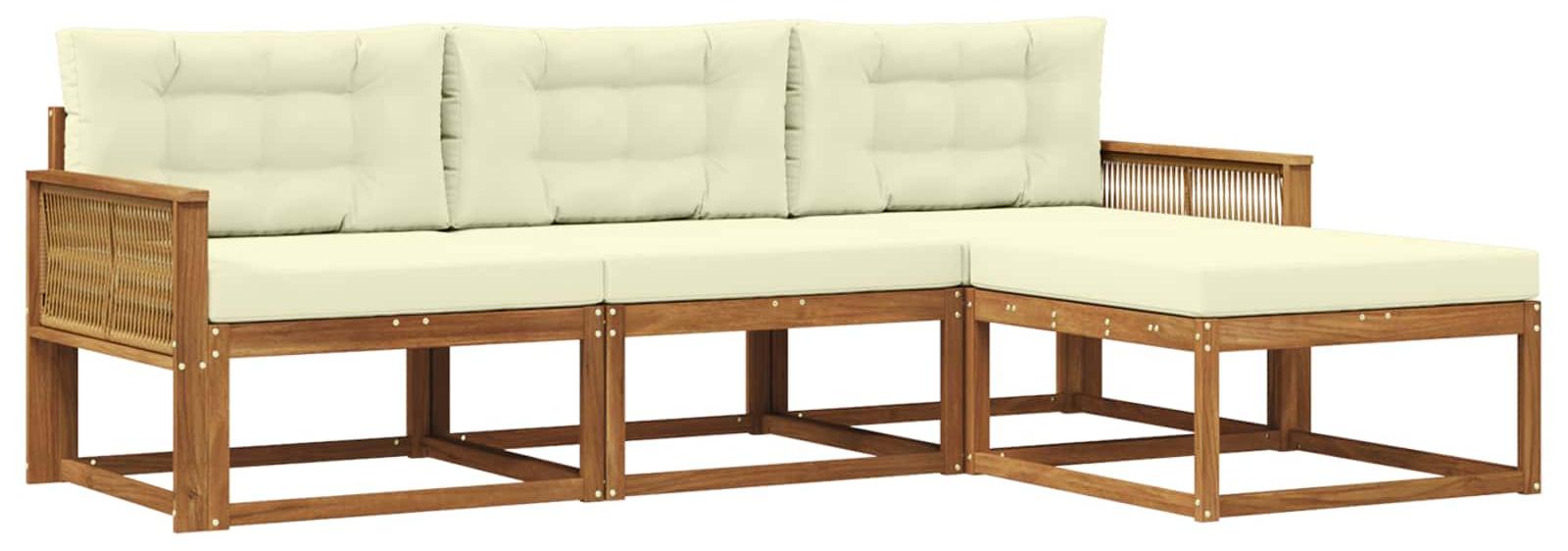 Outdoor-Sofagarnitur mit Kissen 4 pcs Natur und Creme