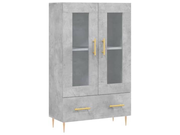 HGFDVCMR Highboard Betongrau 69,5x31x115 cm Holzwerkstoff Modernes Beistellregal mit Glastüren und Metallbeinen für Wohnzimmer, Flur und Essbereich. Vielseitiger Stauraum.