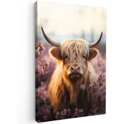 LEINWANDBILD Schottischer Hochländer - Frühling - Hochland Wanddeko 40x60 cm
