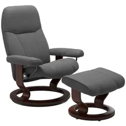 Stressless Sessel mit Hocker Consul Classic Leder Grau Batick Grey S (Small)