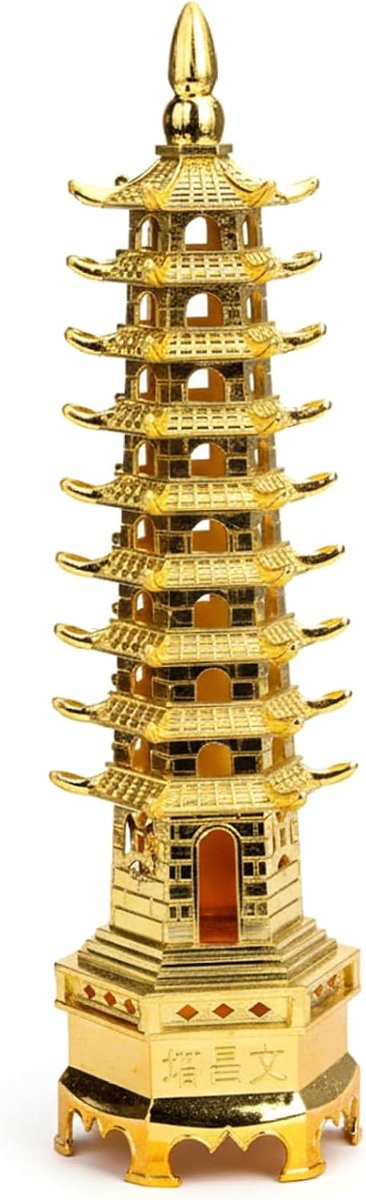 Handgemaakt Messing Pagode Beeldje voor Feng Shui Decoratie - Goud - Hoogte: 13 cm