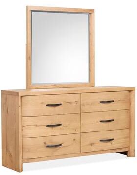 Magnussen Home Furnishings Magnussen Home Laramie Honey Wheat Double Drawer Dresser With Landscape Mirror