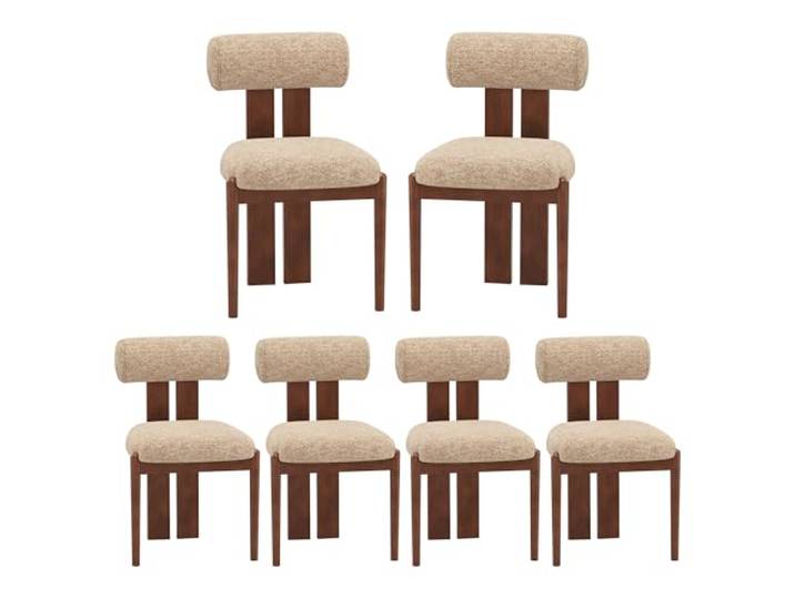 MALOL Esszimmerstühle 6er Set, Mid-Century Modern Polsterstühle aus Stoff Stühle mit Stabiler Rückenlehne & dunkelbraunen Holzbeinen, Kamel – Geeignet für Esszimmer, Küche und Gastronomie, Kamel