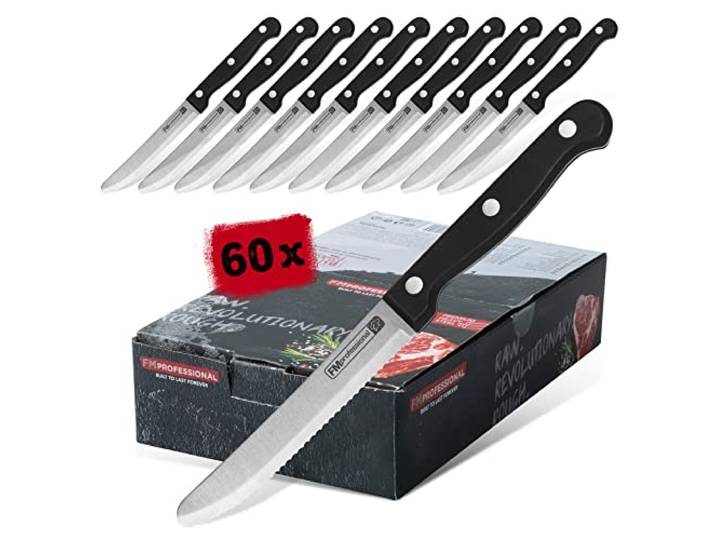FMprofessional 60x Steakmesser mit Wellenschliff by Fackelmann – Scharfes Messer für Steak und Pizza – Langanhaltend scharfe Klinge für Gastro & Hobby-Köche