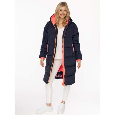 Steppmantel ZWILLINGSHERZ "„Cozy“", Damen, Gr. XL, blau (marine), Obermaterial: 100% Polyester, Mäntel Steppmantel, Kapuze, farbliche Details, Reißverschluss, elastische Bündchen, Topseller