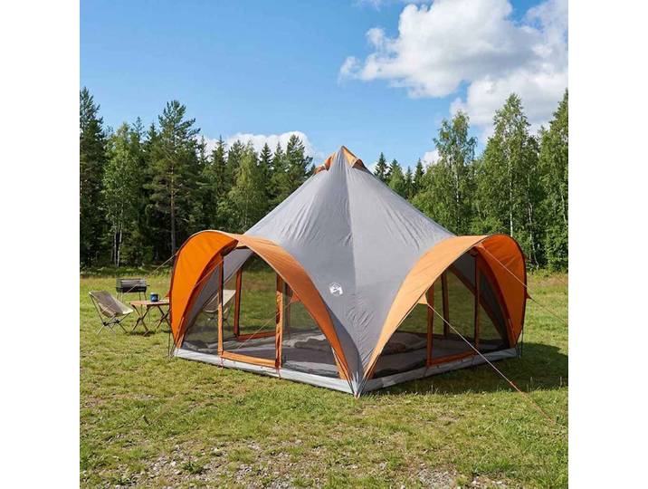 vidaXL Tipi Zelt 6.0 Personen Grau und Orange Polyester und Stahl