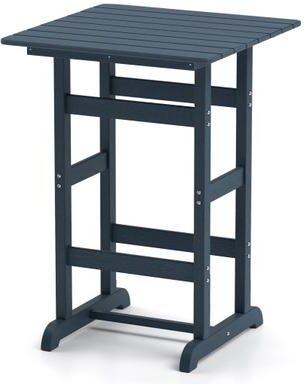 Costway 30 Inch Square Bar Table Dining Table with Slatted Tabletop for Poolside-Navy