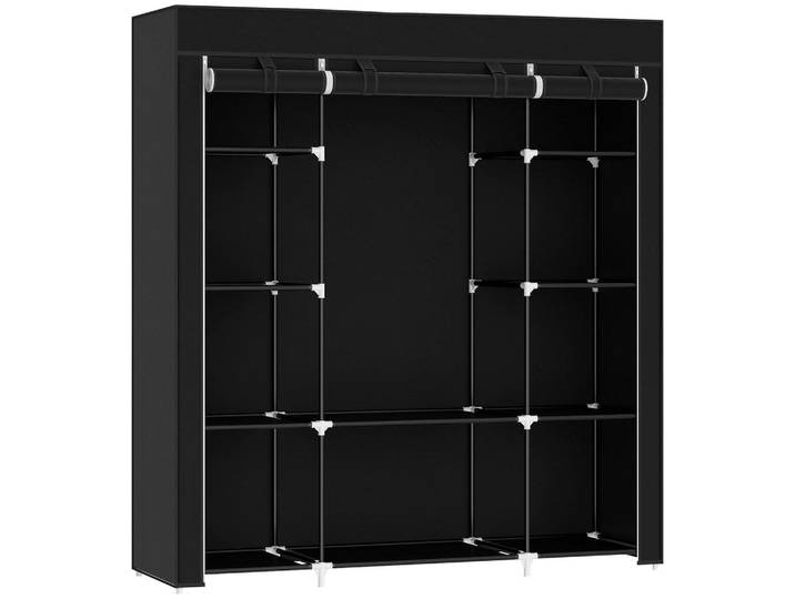 Homcom Stoffschrank, Faltschrank mit Reißverschluss, Kleiderschrank, Tragbare Garderobe, Schwarz, Metall, 43x162.5x150 cm, Schlafzimmer, Kleiderschränke, Schrankzubehör