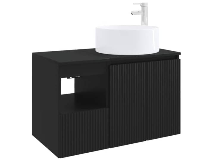 Badezimmermöbel-Set 2-teilig, schwarz, Holz, technischer Schrank und Wanddesign, einfache Montage, keine vorgebohrten Löcher, 2 Türen und 1 Schublade, inklusive Bohrern