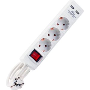 HEDI Steckdosenleiste SLW314S, mit 1,4m Kabel, 3-fach, 2x USB-A, in weiß mit Schalter