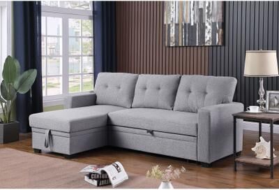 Modern Upholstered Sectional Sofa with Convertible Sleeper and Chaise by GDFStudio