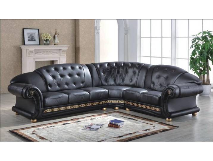 Salottini Chesterfield-Sofa Luxus Chesterfield Oriental Ecksofa Eckcouch schwarz Sofa, 3 Teile, Handarbeit