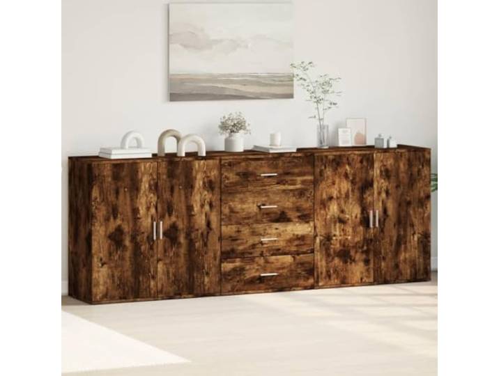 RJPLMFV Anrichte mit 3 Türen, Eiche, Rauchholz, Ingenierie Aufbewahrung für Wohnzimmer, modernes Design, leicht zu reinigen, Wandbefestigung erforderlich