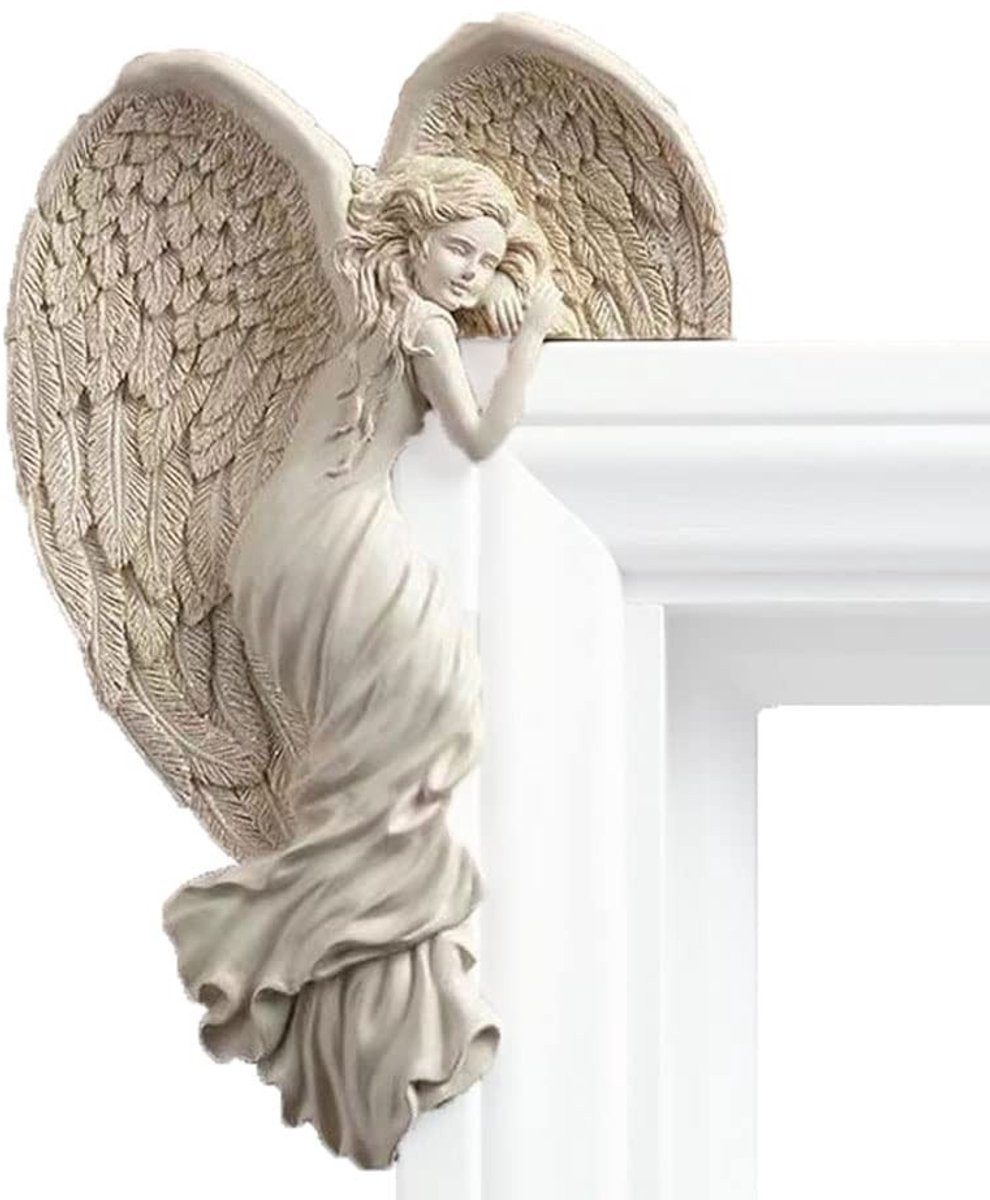 Dailygoody Deurkozijn Engel Patroon Decoratieve Ornamenten van Duurzaam Hars voor Interieur Decoratie en Muursculptuur