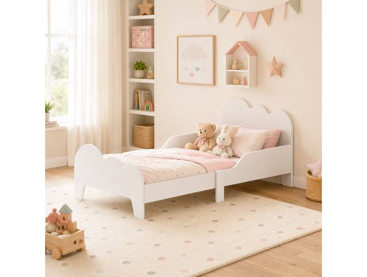 AIYAPLAY Lit Enfant 70x140cm avec Barrière et Sommier Blanc