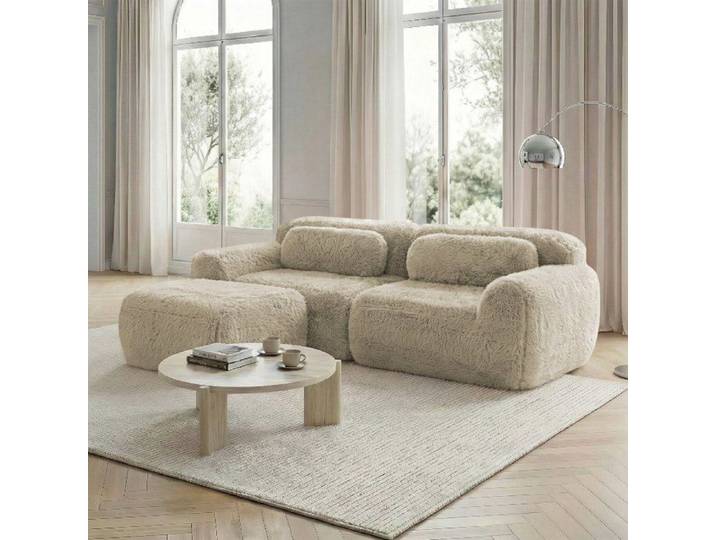 Canapé modulaire 2 places - LANGTU - Modulaire L - Tissu peluche premium - Mousse 32D - Sans montage