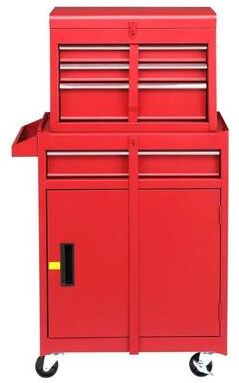 2 in 1 Rolling Tool Chest with Lock Tool Box Garage Storage Cabinet - Red