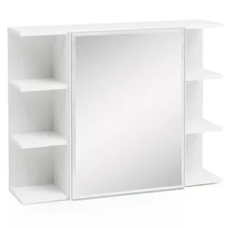 HÄNGESCHRANK Weiß 80x64,5x20 cm aus Spanplatte mit Spiegeltür und offenen Fächern