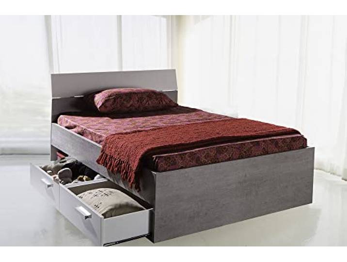 Dmora - Doppelbett 2 Fächer 2 Schubladen aus weiß lackiertem Zementlaminat