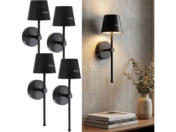 4er-Set Kabellose Wandleuchte mit Fernbedienung, schwarz