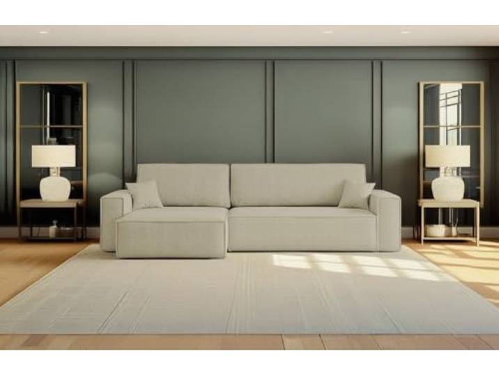 Kaiser Möbel - Ecksofa mit Schlaffunktion und Bettkasten, Sofa L-Form, Schlafsofa mit Bettzeugbehälter, Bequemes Couch mit Ottomane für Wohnzimmer, Klappsofa, Relaxsofa, Best XL, Beige, Links